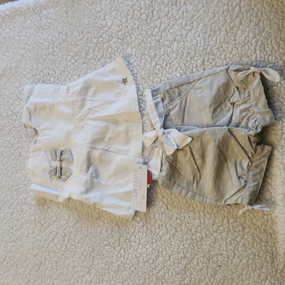 2 pc silver and white shorts set